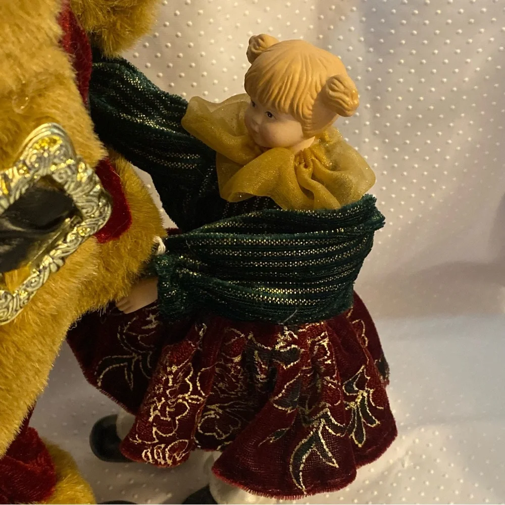 Festive Santa Claus With‎ Children Holiday Figurine - Red Musical Vintage No Key
